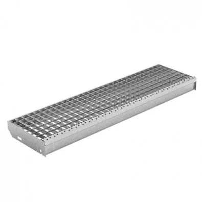 Marche escalier 800 x 270 mm caillebotis cranté galvanisé maille 30 x 30 mm 
