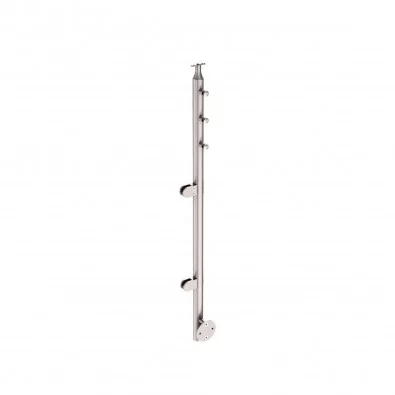 Poteau départ gauche pour verre 8,76 mm et 2 barres 12mm inox 316 brossé pose à l'anglaise