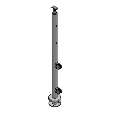Poteau d'extrémité de garde corps à verre et barres 12mm inox 304 brossé