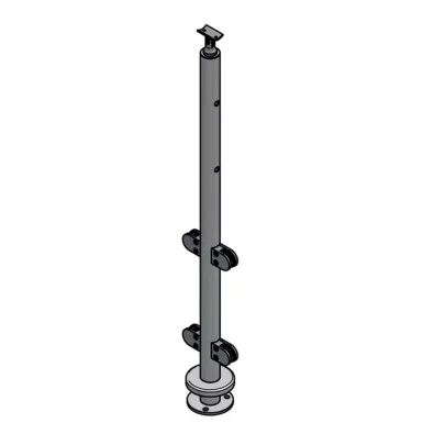 Poteau intermédiaire de garde corps à verre et barres 12mm inox 304 brossé