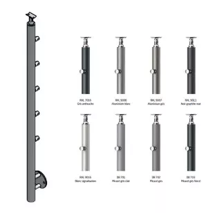 Poteau inox laqué (RAL au choix) de garde corps inox 5 barres à l'anglaise