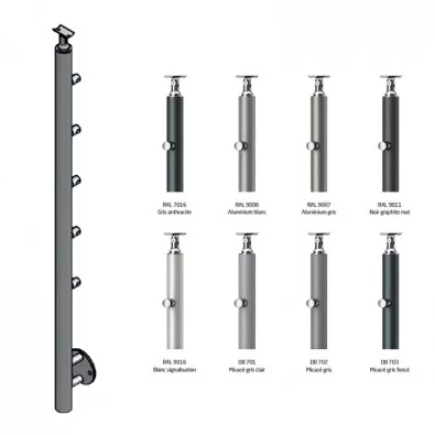 Poteau inox laqué (RAL au choix) de garde corps inox 5 barres à l'anglaise
