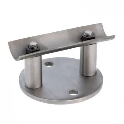 Platine de fixation garde corps à l'anglaise ronde pour tube rond inox, déport 90 mm