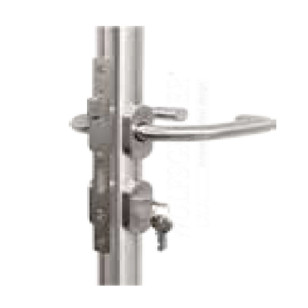 Serrure à clé et béquille monté sur tube rond ø42,4 inox 304 brossé