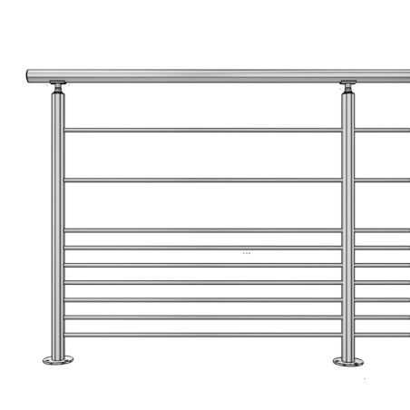 Rambarde inox à 9 barres et main courante inox brossé en kit à la française