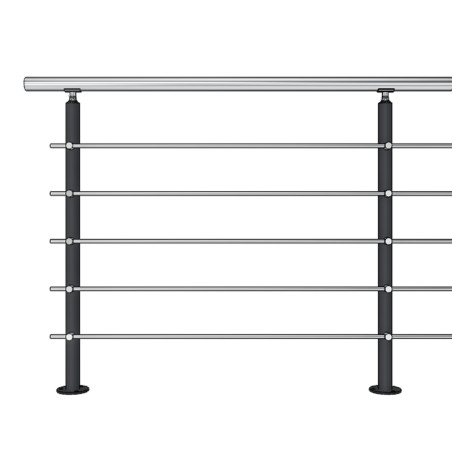 Garde corps inox poteaux laqués et inox brossé, 5 barres, française ou anglaise