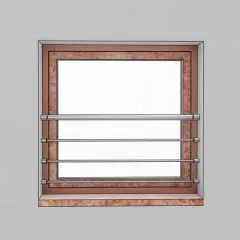 Garde corps de fenêtre en inox brossé diamètre 33,7 mm et 3 lisses 12 mm