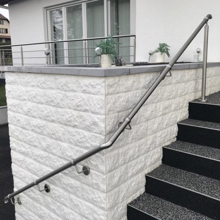 Support mural déporté et long de main courante ø 42,4 mm et cache en inox 304 brossé, à sceller