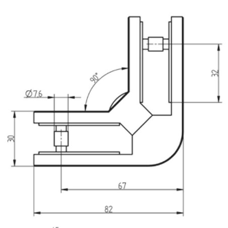 Pince à verre d'angle demi ronde à 90° hauteur 45 mm inox 316 brossé verre 10,76 mm