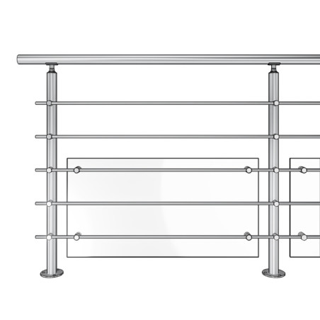 Barrière à 5 barres en inox en kit à la française : rampe escalier, terrasse, balcon, mezzanine