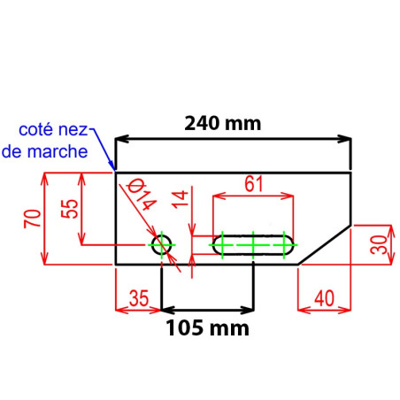 Marche escalier 1100 x 240 mm caillebotis galvanisé maille 30 x 30 mm 
