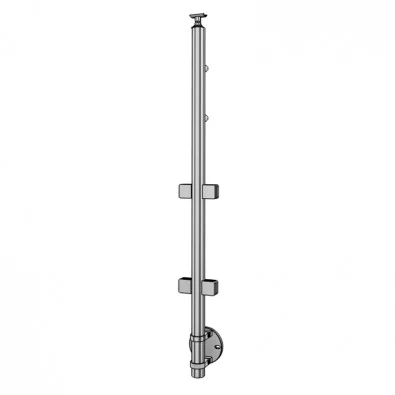 Poteau de garde corps inox à l'anglaise à verre et barres, de milieu