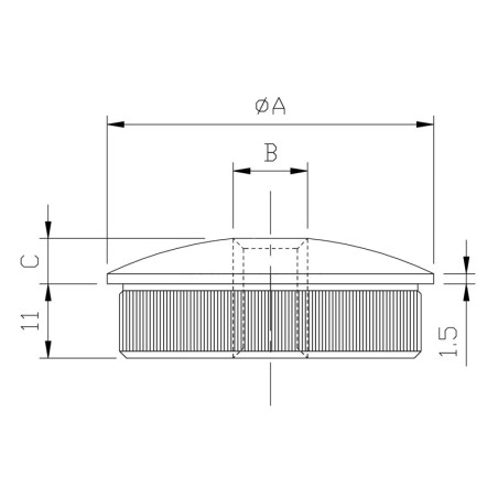 Bouchon massif  percé bombé de tube rond inox 42,4 mm inox 304 brossé
