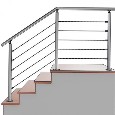 Garde corps de terrasse en inox en kit à 5 câbles, à la française