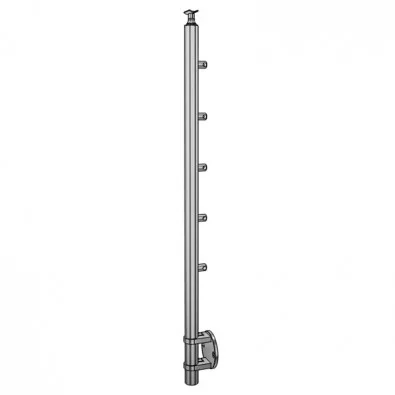 Poteau de garde corps inox à 5 barres à l'anglaise déport du mur 45 mm, platine à colliers