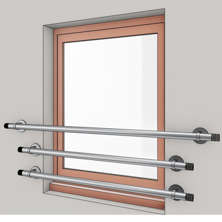 Garde corps de fenetre en inox, en kit, pose en applique de 3 barres