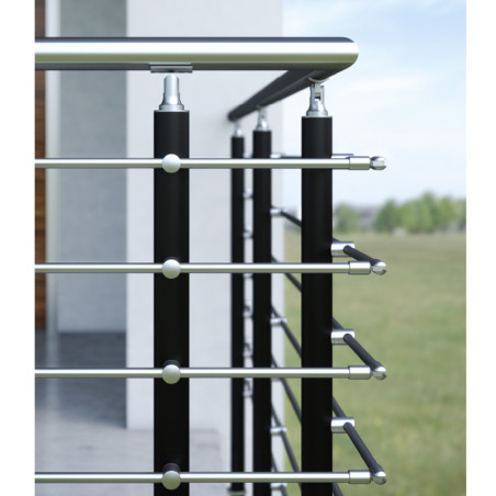 Garde corps poteaux laqués et inox brossé, 5 barres à l'anglaise