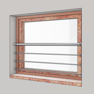 Garde corps de fenêtre en inox brossé diamètre 33,7 mm et 3 lisses 12 mm