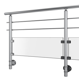 Garde corps terrasse, balcon, mezzanine à verre et barres inox en kit à l'anglaise