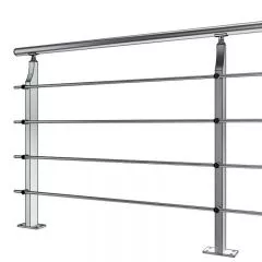 Garde corps inox en kit 4 barres avec poteaux design pour terrasse, escalier, balcon ou mezzanine