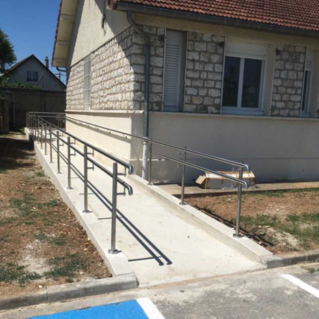 Double main courante rampe ERP PMR en inox 304 brossé, en kit