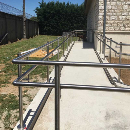 Double main courante rampe ERP PMR en inox 304 brossé, en kit