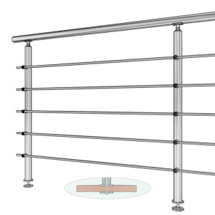 Garde corps inox pour escalier à limon central, à barres, pose traversante