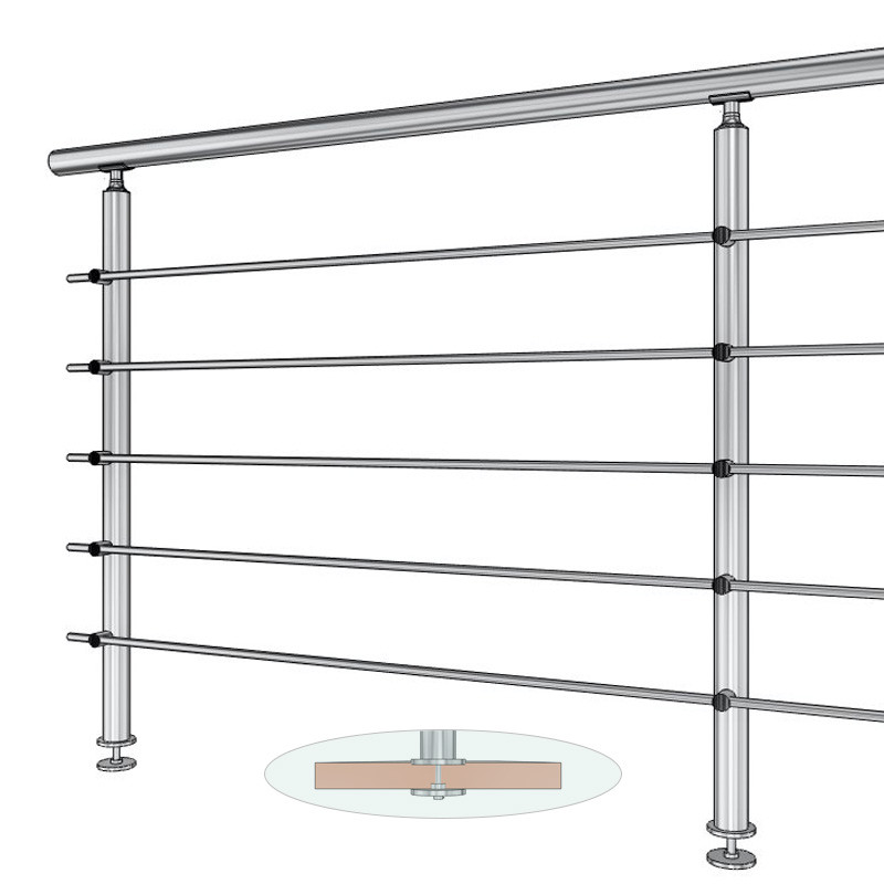 Garde corps inox pour escalier à limon central, à barres, pose traversante