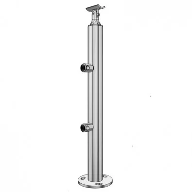 Poteau de garde corps muret 2 lisses à la française - inox 304