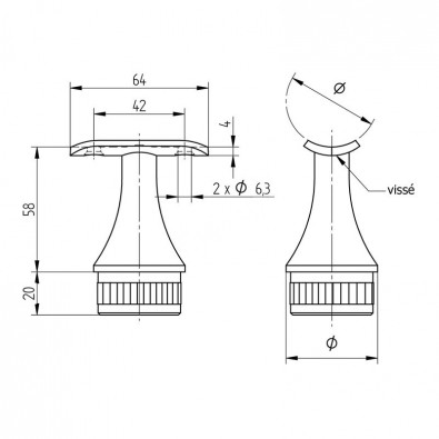 Support conique de main courante sur poteau ø48,3x2 mm inox 304 brossé Support conique de main courante sur poteau ø48,3x2 mm inox 304 brossé