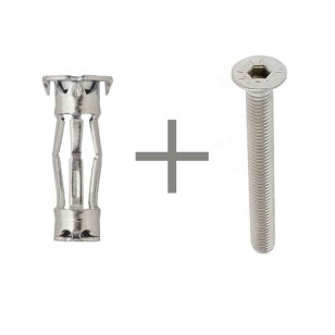 Cheville metal a expansion pour fixation cloison plaque de plâtre avec vis M6 à tête fraisée en inox