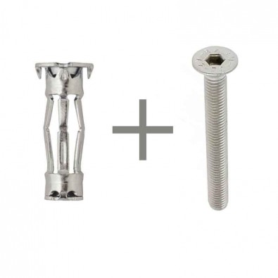 Cheville metal a expansion pour fixation cloison plaque de plâtre avec vis M6 à tête fraisée en inox