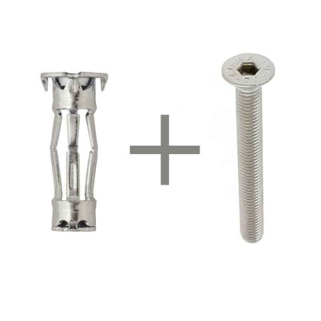 Cheville metal a expansion pour fixation cloison plaque de plâtre avec vis M6 à tête fraisée en inox