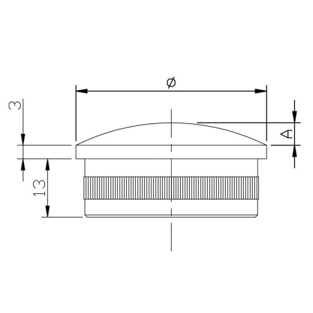 Bouchon massif et bombé diamètre 42,4 mm en inox 304 brossé à frapper