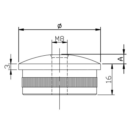 Bouchon massif  fileté bombé de tube rond inox 33,7 mm inox 316 brossé