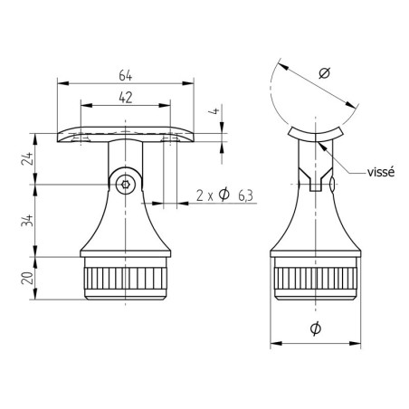 Support conique orientable sur poteau ø 33,7 x 2 mm inox 304 brossé