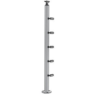 Poteau de départ garde corps à cables en inox 316 à la française, 5 cables ø4 mm