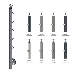 Poteau inox laqué (RAL au choix) de garde corps inox 5 barres à l'anglaise