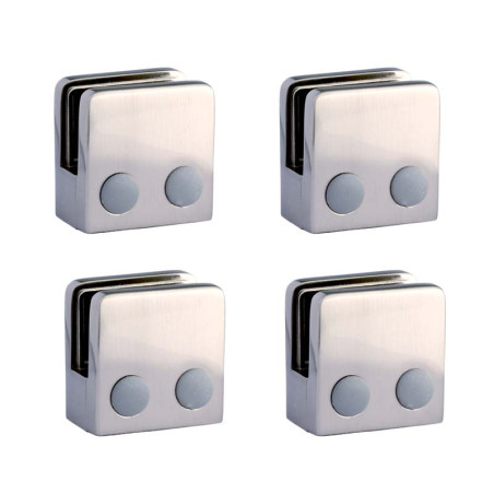Pack de 4 pinces à VERRE carrées 45 x 45 mm pour support plat inox 316 brossé verre 8,76 mm