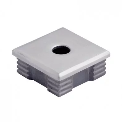Bouchon massif percé plat de tube carré inox 50x50 mm inox 316 brossé