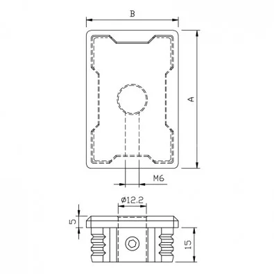 Bouchon inox 316 brossé rectangulaire 40 x 20mm percé 12,2 mm, massif Bouchon inox 316 brossé rectangulaire 40 x 20mm percé 12,2 mm, massif