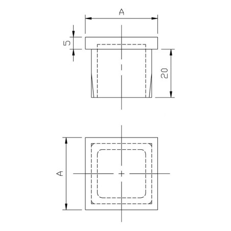 Bouchon plat pour tube inox  25 x 25 mm en inox 316 brossé à coller