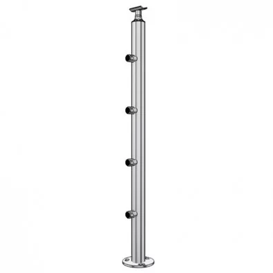 Poteau de garde corps muret 4 lisses à la française - inox 304
