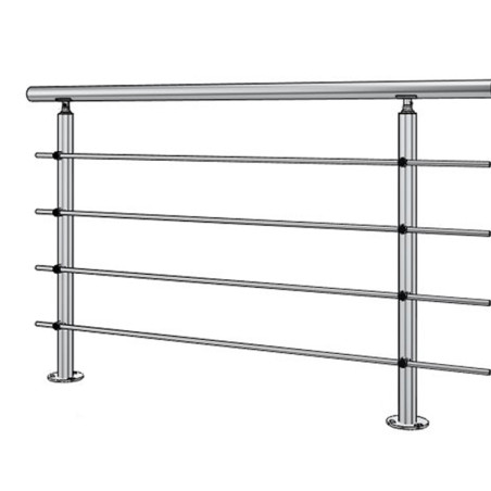 Vue perspective avec poteau de garde corps muret 4 lisses à la française - inox 304