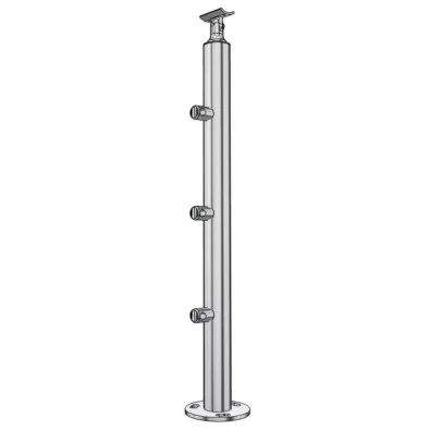 Poteau de garde corps muret 3 lisses à la française - inox 304