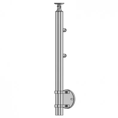 Poteau de garde corps muret 2 lisses à l'anglaise - inox 304