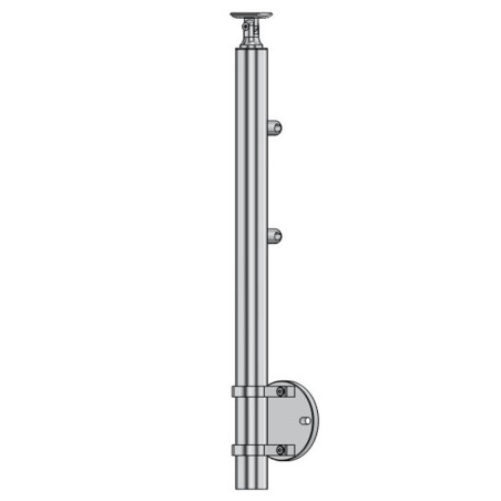 Poteau de garde corps muret 2 lisses à l'anglaise - inox 304