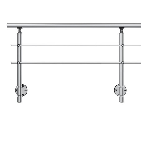 Vue du garde corps avec poteau de garde corps muret 2 lisses à l'anglaise - inox 304