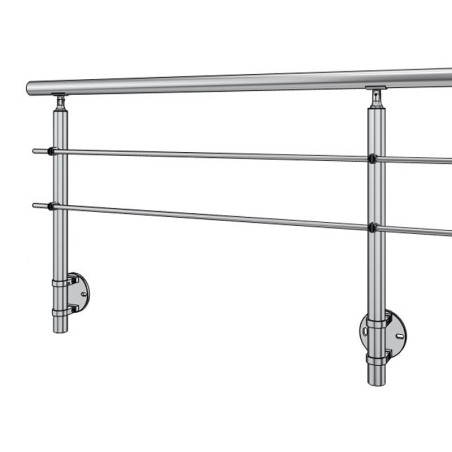 Vue perspective avec poteau de garde corps muret 2 lisses à l'anglaise - inox 304