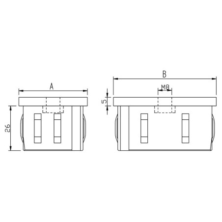 Bouchon plat fileté pour tube rectangulaire 60 x 40mm inox 304 brossé
